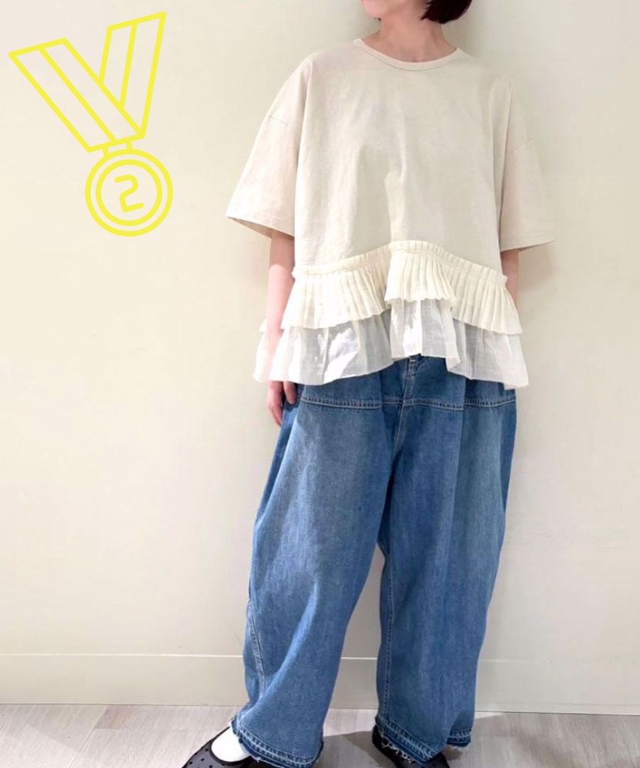 コットン天竺×ラミー ヘムフリルTシャツ