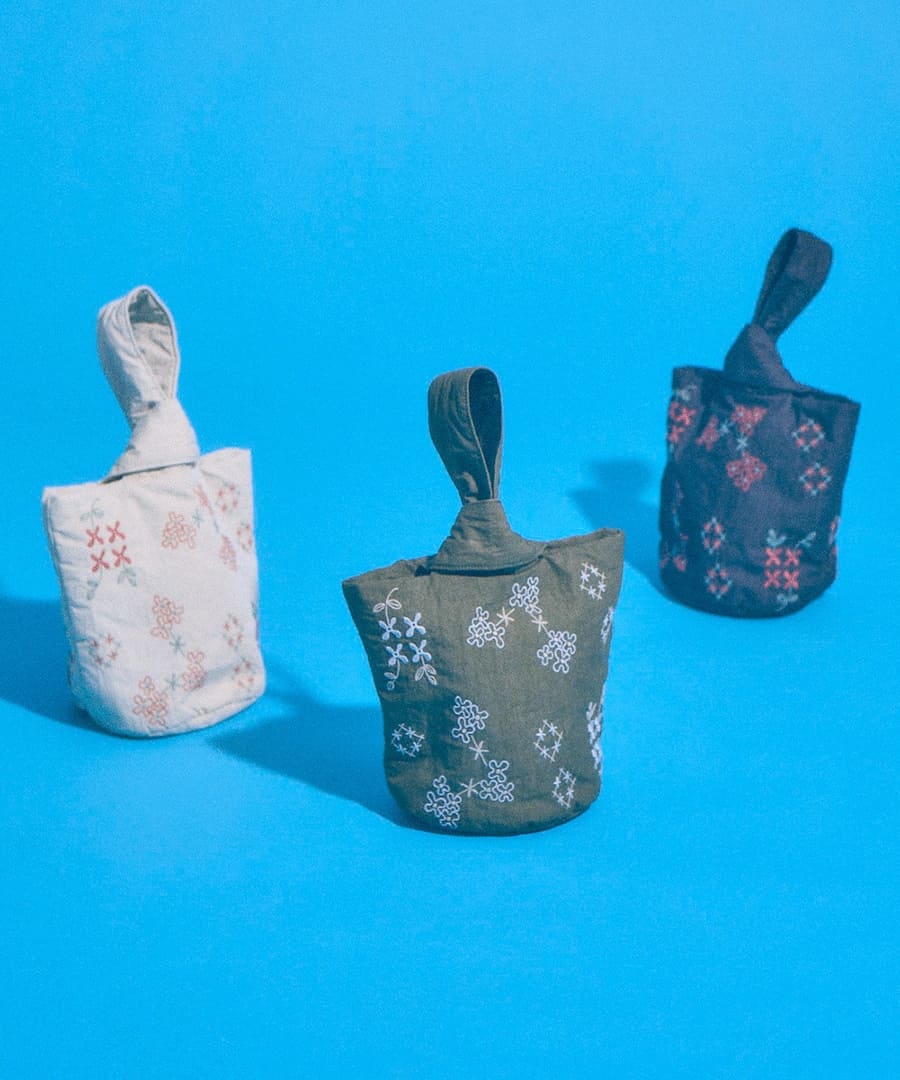 コットンナイロン刺繍 ワンハンドルバッグ